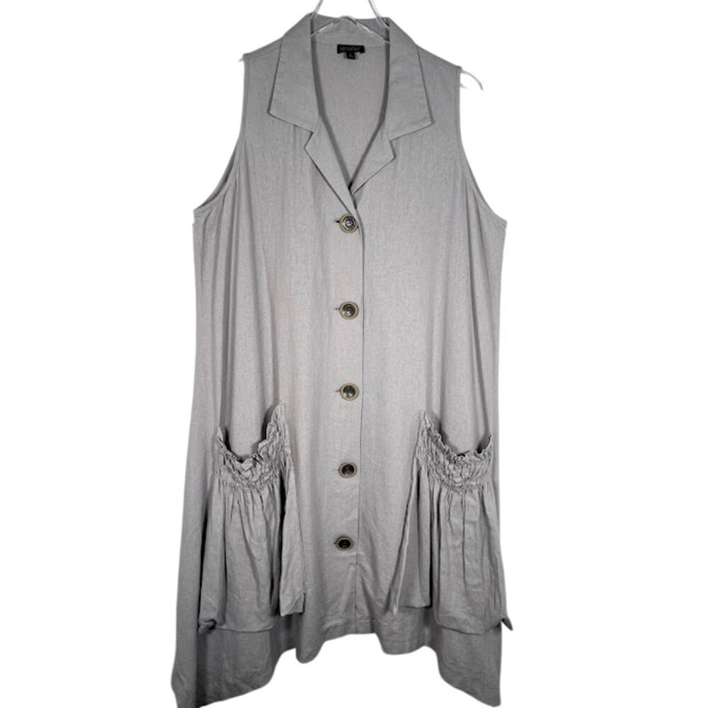 For Cynthia Linen Blend Lagenlook Sleeveless A-Line Shirt Dress L Shark Bite Hem - Picture 2 of 8